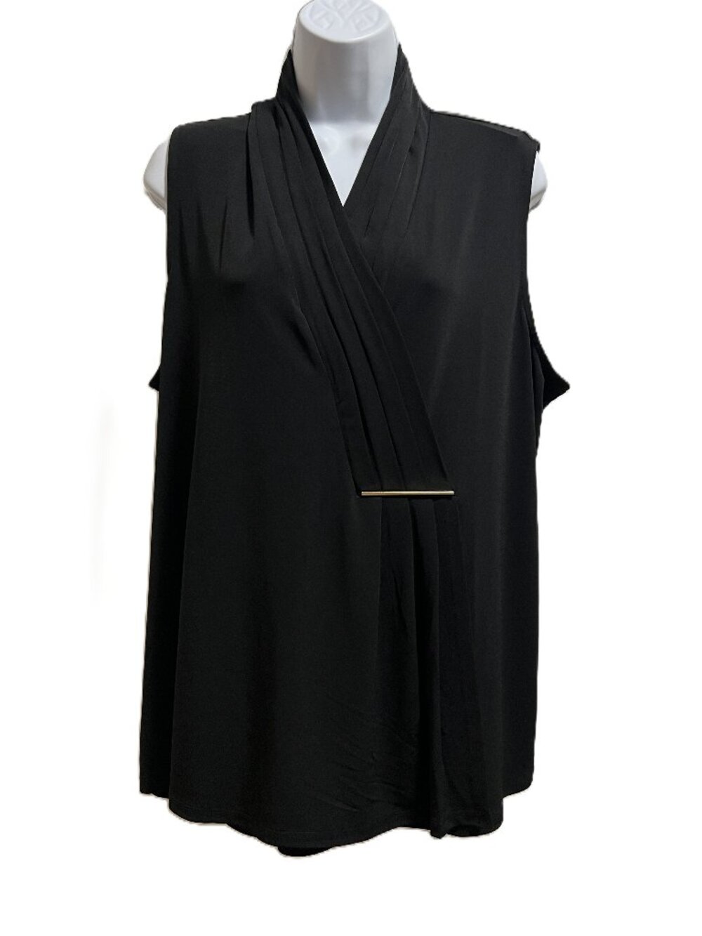 NWT Sophisticated Corporate Adrianna Papell Black Sleeveless Top Mock-wrap XL